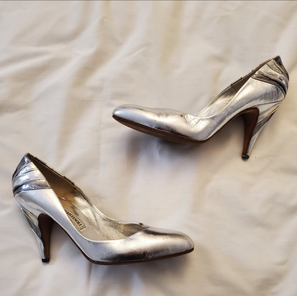 Cesare Martinoli Caimar Vintage Silver Heels Womens Size 5.5